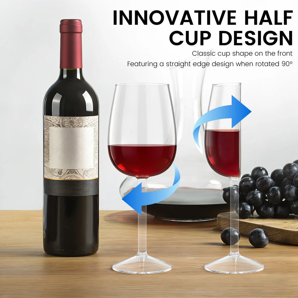 Half Wine Glass Set of 2 | Novelty Crystal Clear Wine Glasses Novelty Wine Glasses Nixie
