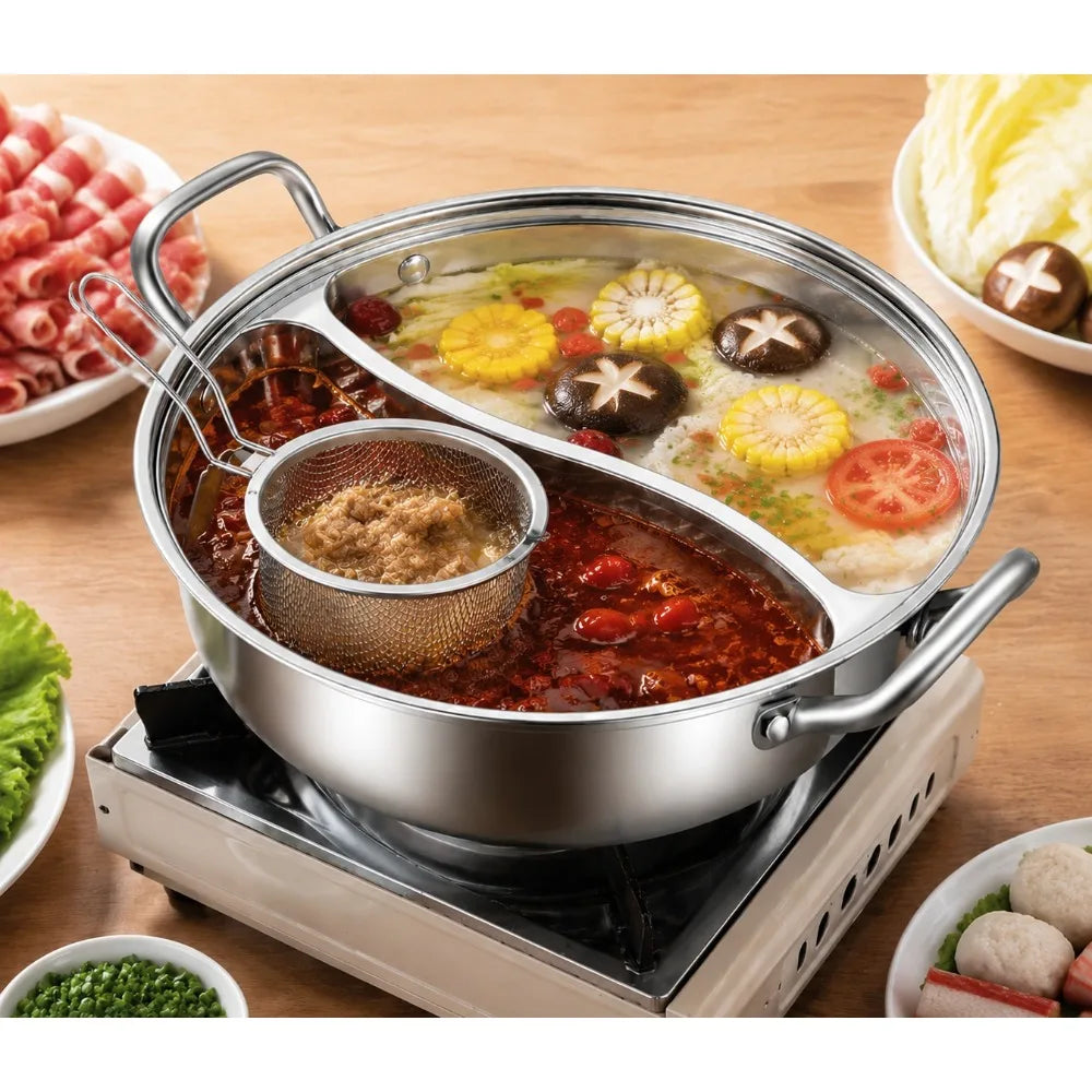 32cm Stainless Steel Hot Pot Divider & Strainer Basket Set Cookware Set Nixie