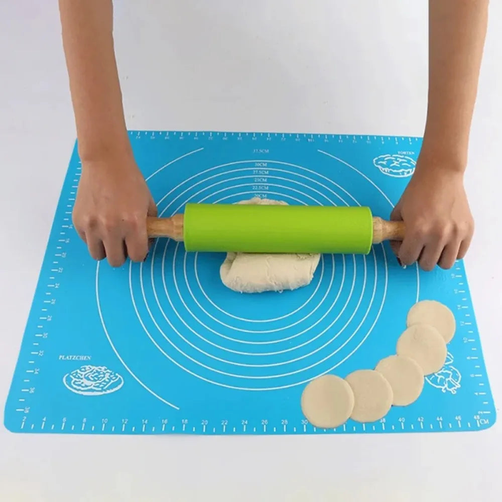 Non-Stick Silicone Rolling Pin with Wooden Handle | Baking Tool Silicone Rolling Pin Nixie