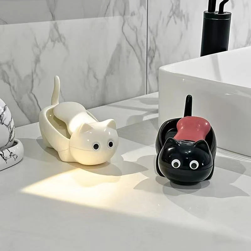 Cute Cat Soap Dish with Drainage | Cartoon Bathroom Soap Holder Soap Dish Holder Nixie