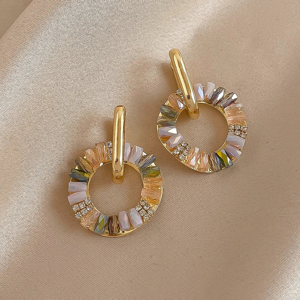 Rhinestone Circle Drop Earrings – Detachable Vintage Hoops