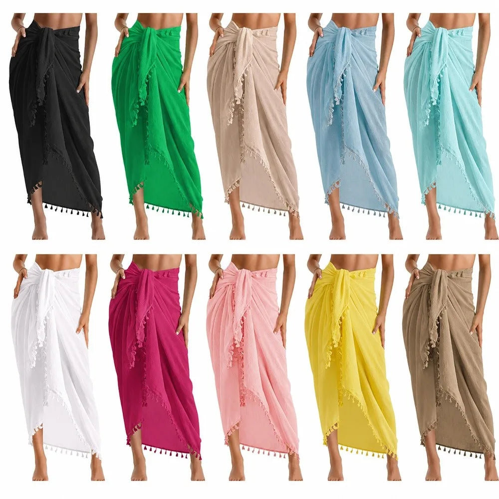 Sheer Beach Wrap Skirt Tassel Trim Bikini Cover Up | Nixie Bikini Cover Up Nixie