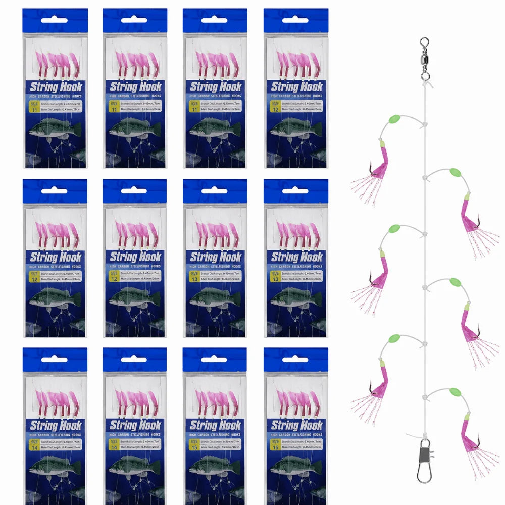 12-Pack Fishing Bait Rigs – Carbon Steel Hooks & Luminous Beads Fishing Bait Rigs Nixie 12 Packs