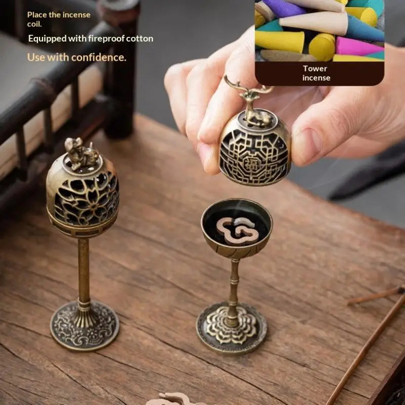 Alloy Hollow Deer Crane Incense Burner – High-Foot Décor Censer Incense Burner Nixie