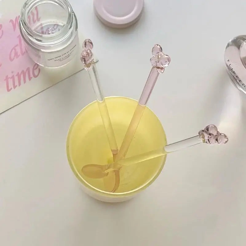 Pink Bow Glass Coffee Spoon – Long Handle Stirring Teaspoon Glass Stirring Spoon Nixie