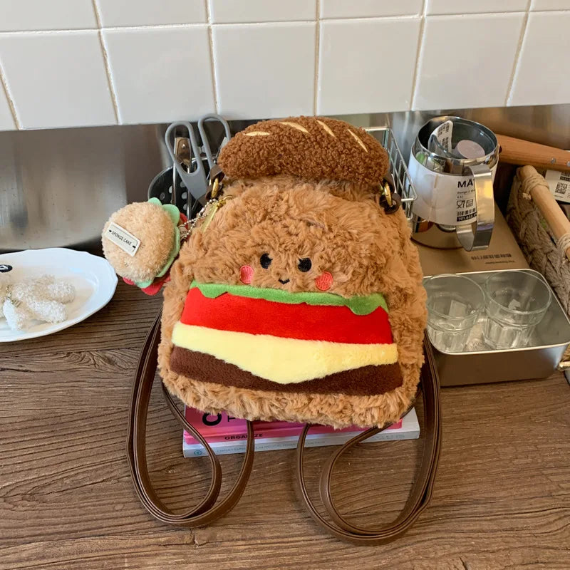 Cute Plush Hamburger Mini Backpack | Novelty Bag for Women Novelty Mini Backpack Nixie