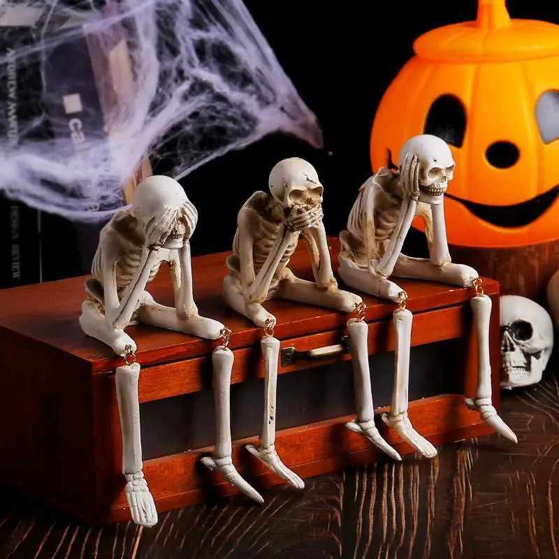 3-Pc See Hear Speak No Evil Skeleton Figurines | Halloween Decor Halloween Figurines Nixie