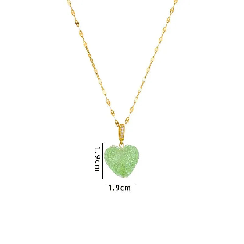 Candy Color Heart Pendant Necklace | Gold Copper & Steel Chain Pendant Necklace Nixie