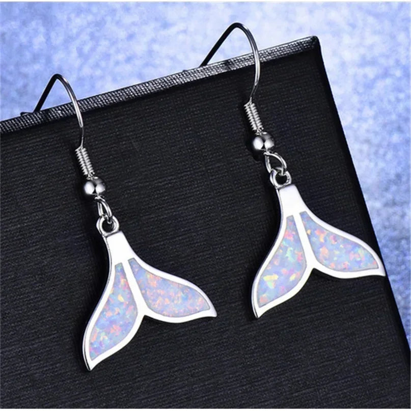 Fish Tail Blue Opal & Rhinestone Hook Drop Earrings Drop Hook Earrings Nixie