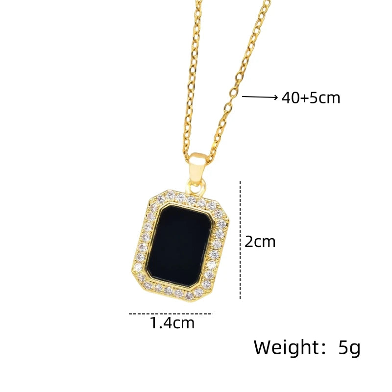 Black Square Pendant Necklace – Gold Collarbone Chain | Nixie Pendant Necklace Nixie XL1997-66