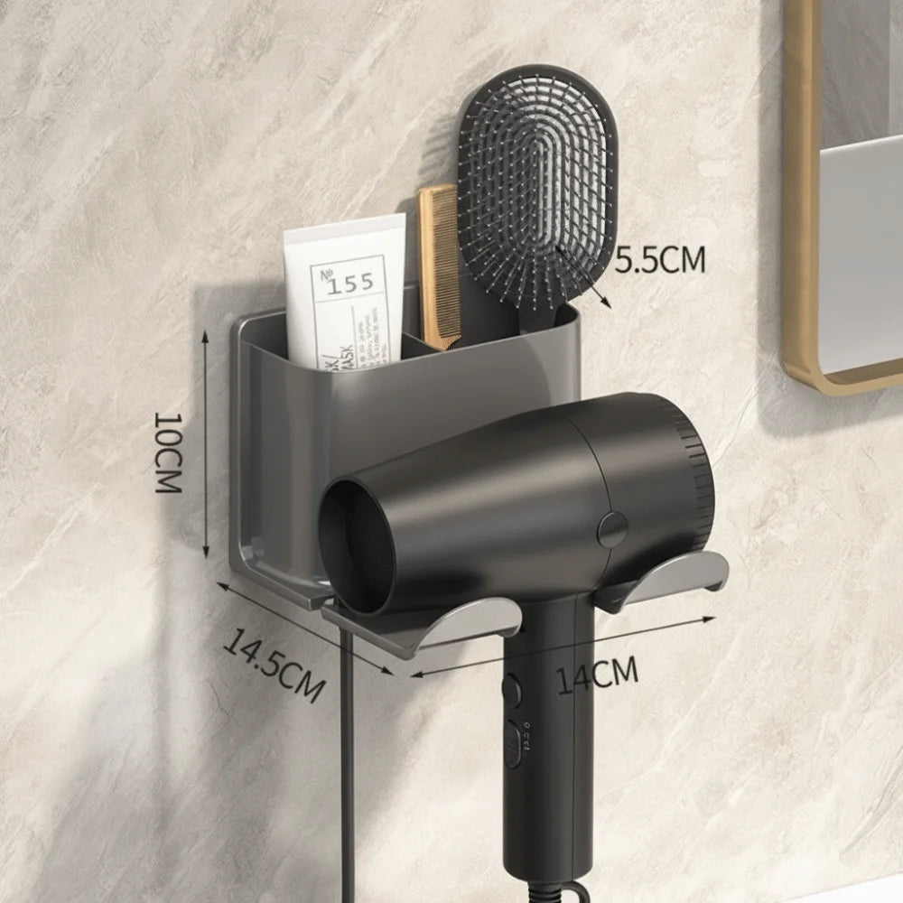 Wall Mounted Hair Dryer Holder with Organizer Compartments