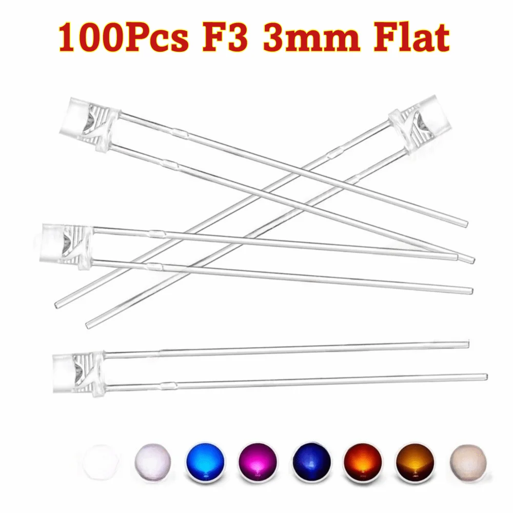 100Pcs 3mm Flat Top LED Diodes – Ultra Bright Wide Angle LEDs