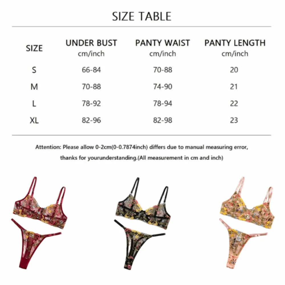 2-Piece Floral Embroidery Lingerie Set – Underwire Bra & Panty Lingerie Bra Set Nixie