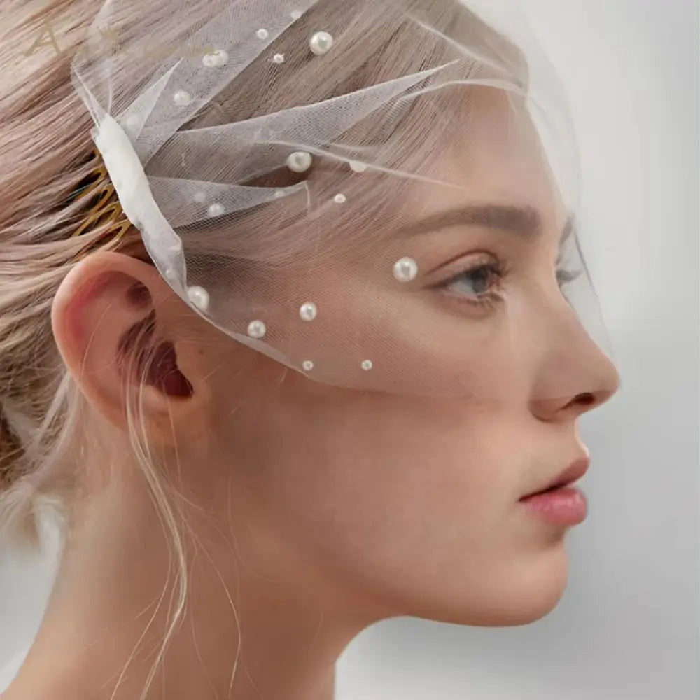Handmade Pearl Bridal Veil – Short Soft Tulle Blusher Veil Bridal Veil Nixie