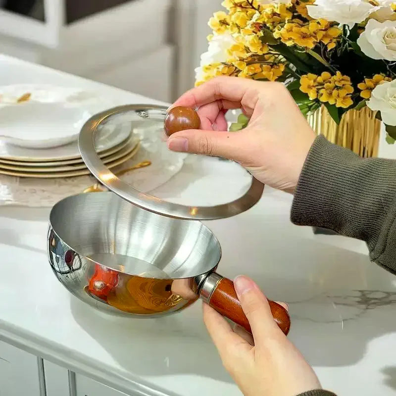 Stainless Steel Mini Pot with Walnut Handle – 14/17cm