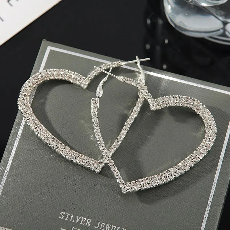 2pcs Silver-Plated Heart Hoop Earrings – Bold Fashion Jewelry Fashion Hoop Earrings Nixie
