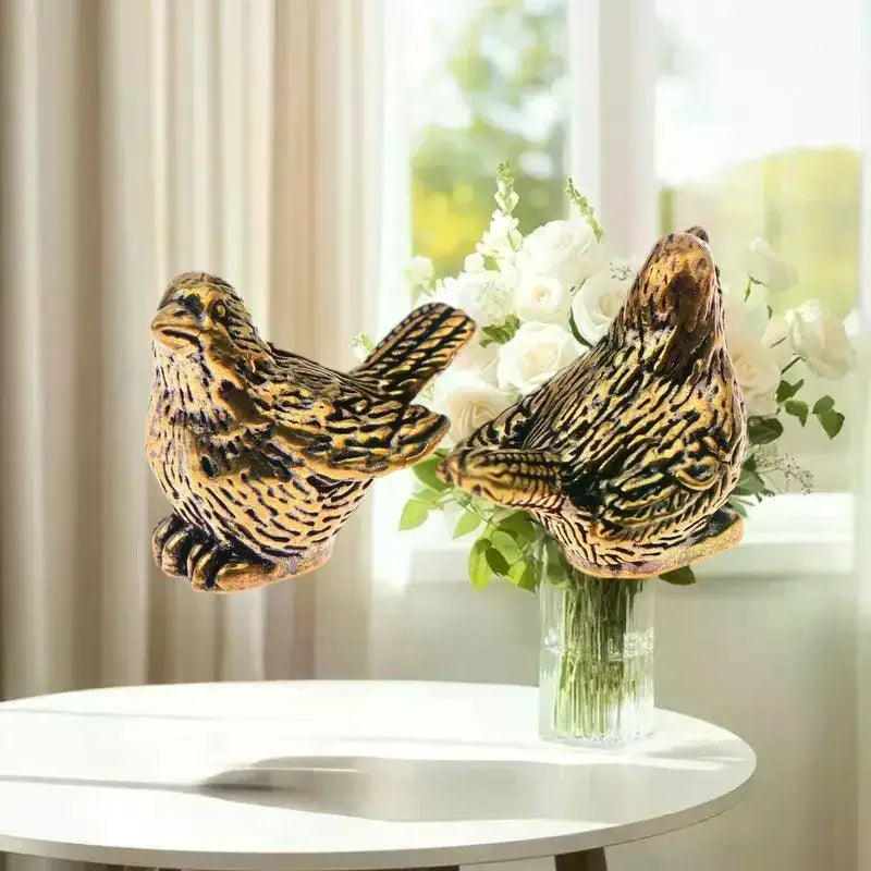 4pcs Mini Brass Bird Ornaments – Outdoor Birdbath Décor