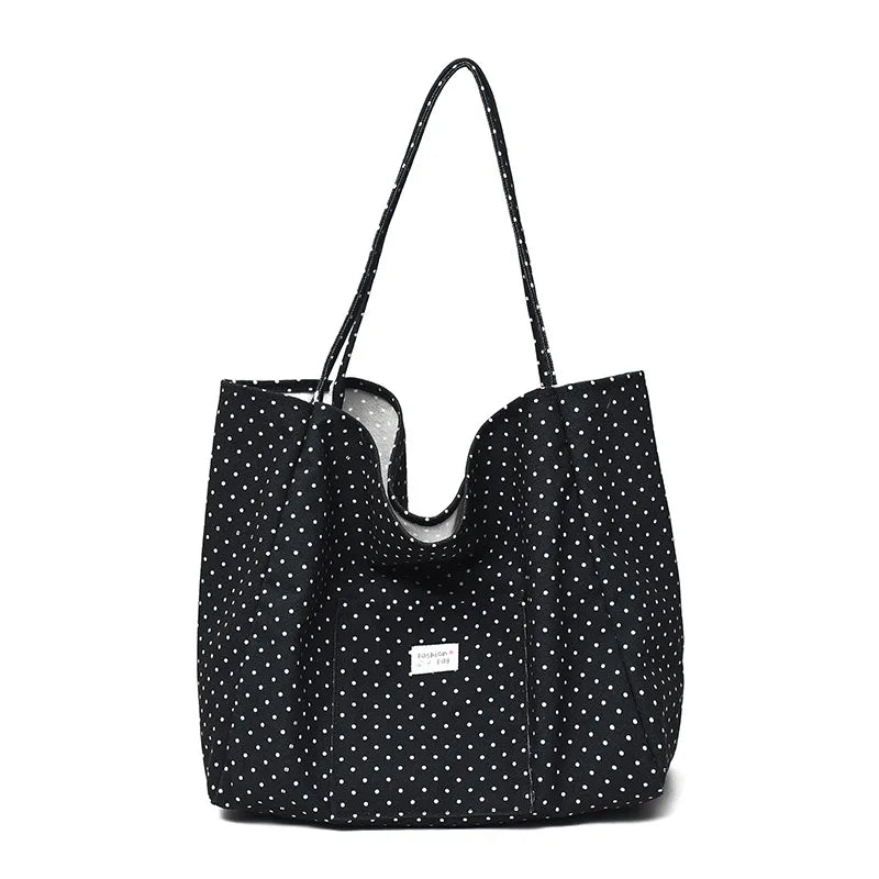 Large Canvas Tote Bag Women Polka Dot Korean Shoulder Bag Canvas Tote Bag Nixie BB-1216 Black