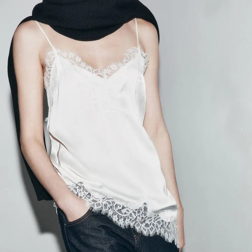 Women's Asymmetrical Lace Backless Camisole Tank Top Lace Camisole Top Nixie