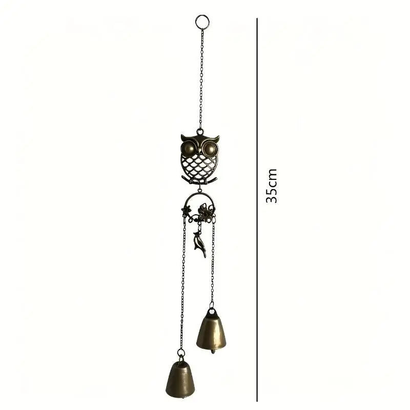 Owl Wind Chime Metal Double Bell Hanging Decor – Garden & Patio Wind Chime Nixie