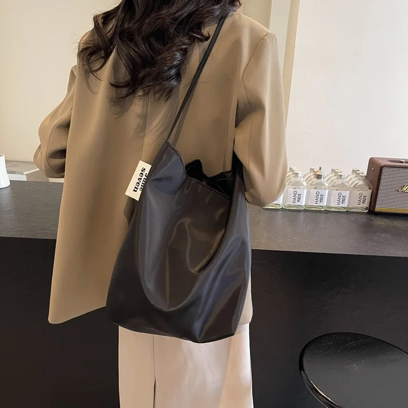 Women's Large Nylon Bucket Tote Shoulder Bag | Minimalist Bucket Tote Bag Nixie