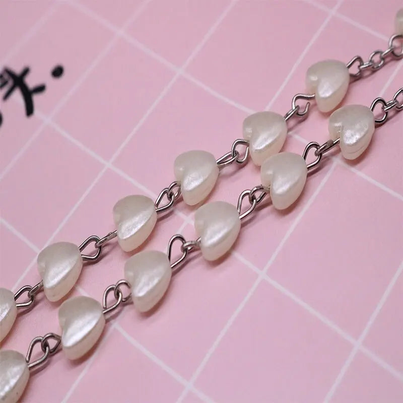 White Gold-Plated Cross & Heart Beaded Necklace | Nixie Beaded Necklace Nixie