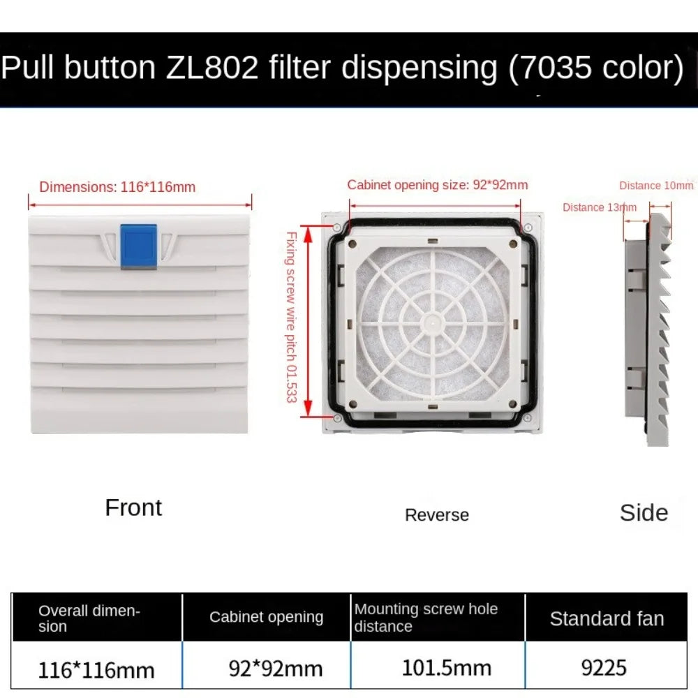 ABS Cabinet Ventilation Filter Grille with Louver Shutters Ventilation Filter Grille Nixie 116X116mm B