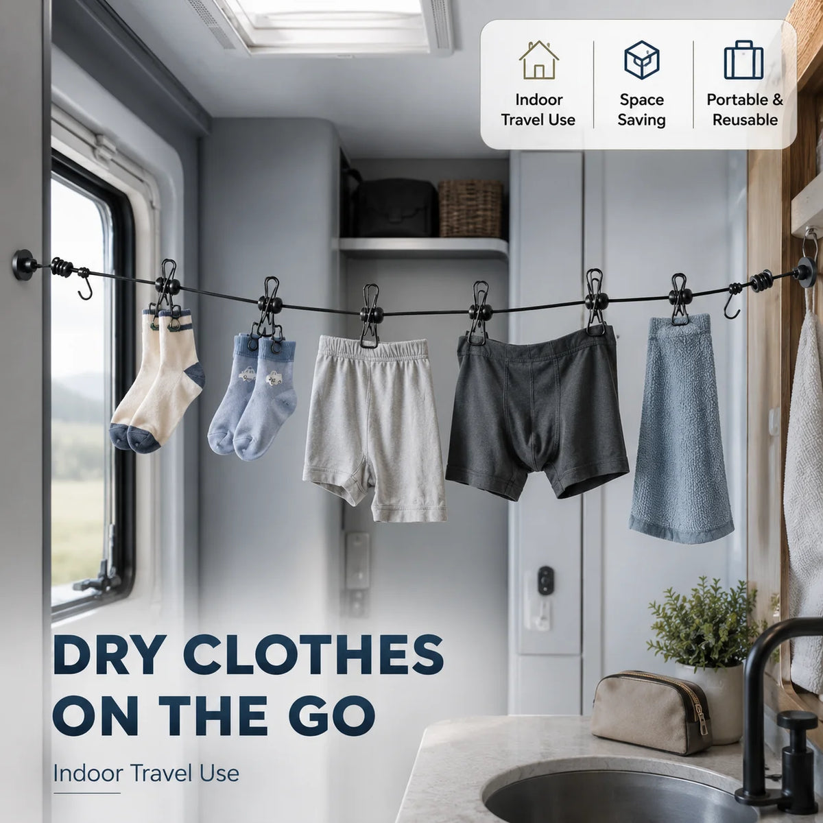 Retractable Travel Clothesline with 12 Non-Slip Clips