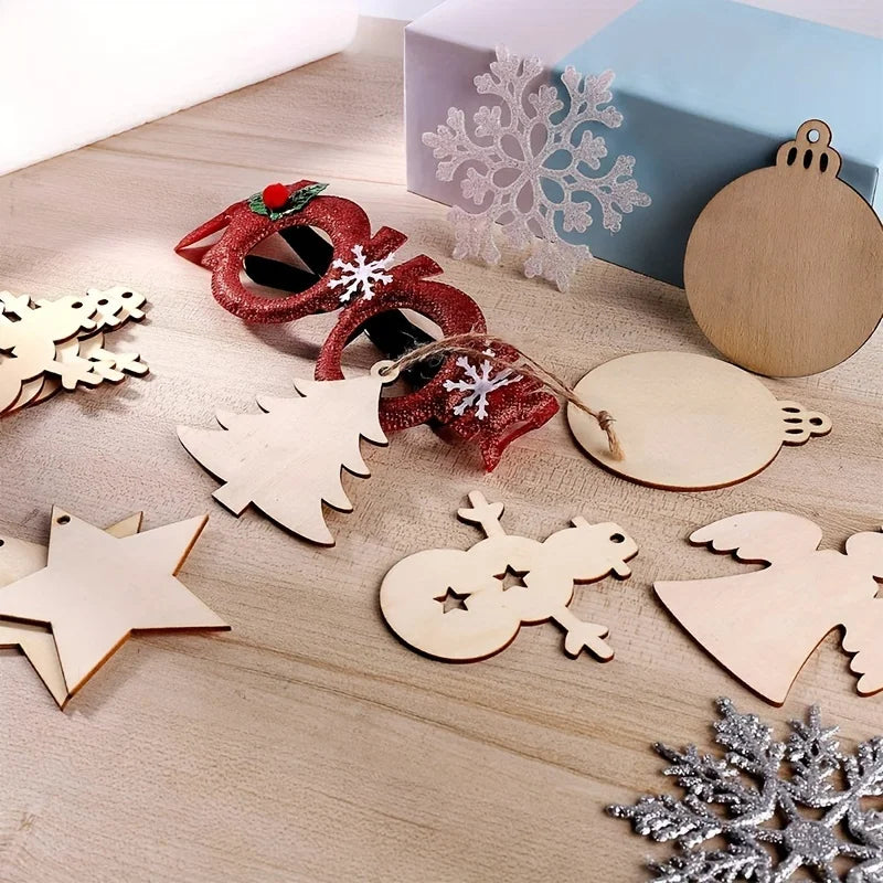 10 Pcs Unfinished Wood Christmas Tree Ornament Blanks DIY Craft Wood Craft Ornaments Nixie