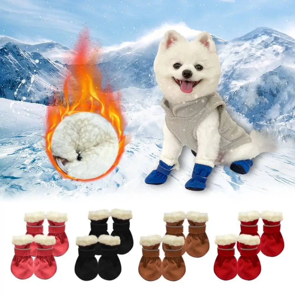 4pcs Suede Velvet Winter Dog Shoes Anti-Slip Warm Pet Boots Pet Boots Nixie