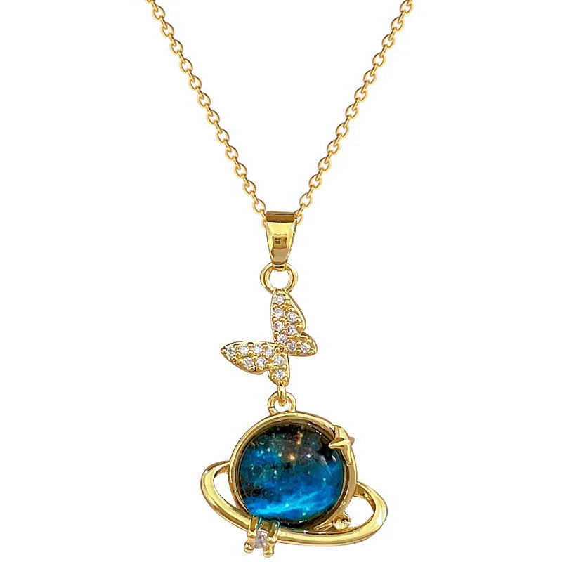 Starry Sky Butterfly Pendant Necklace Gold Stainless Steel Pendant Necklace Nixie