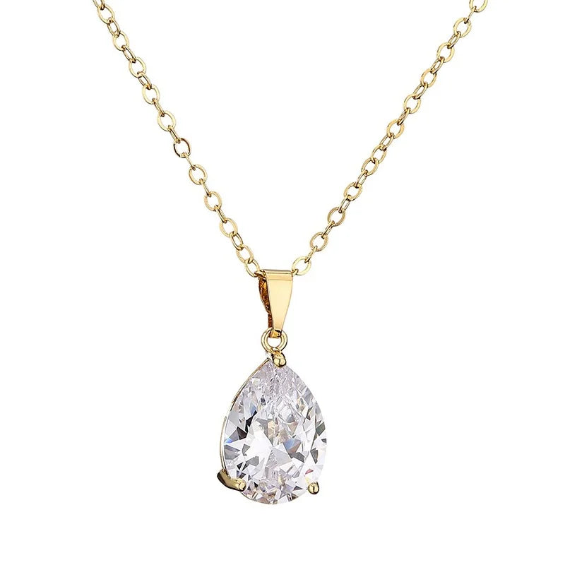 Water Drop Clear Zirconia Pendant Necklace | Women's Jewelry Pendant Necklace Nixie Gold Color