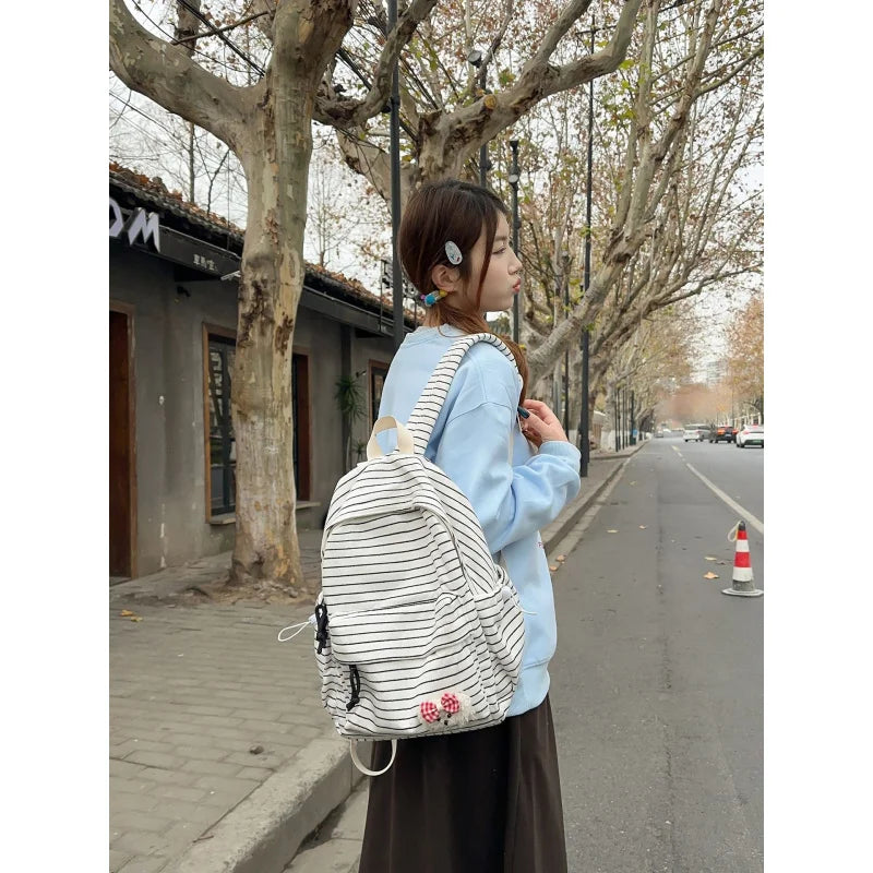 Korean Striped Large Capacity Backpack – Cute Unisex Travel Bag Fashion Backpack Nixie