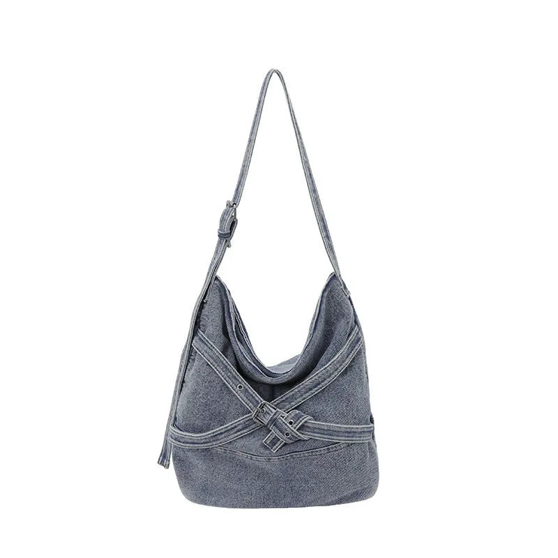 Vintage Washed Denim Tote Bag – Large Crossbody for Women Denim Tote Bag Nixie
