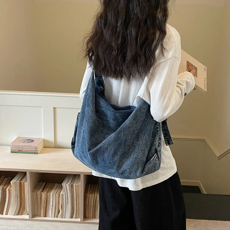 Large-Capacity Denim Shoulder Tote Bag for Women Denim Shoulder Tote Nixie