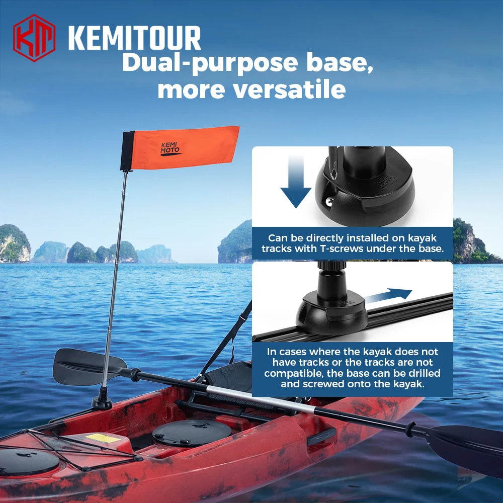 4ft Kayak Safety Flag with Pole & Track/Screw Mount | KEMITOUR Kayak Safety Flag Nixie