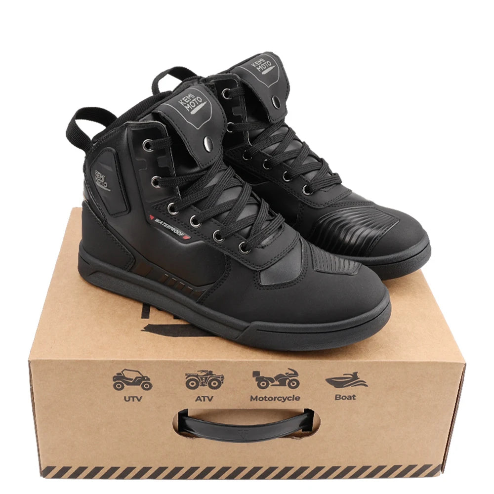 KEMIMOTO Men's Waterproof Motorcycle Riding Shoes | Ankle Protection Motorcycle Riding Shoes Nixie Black 45
