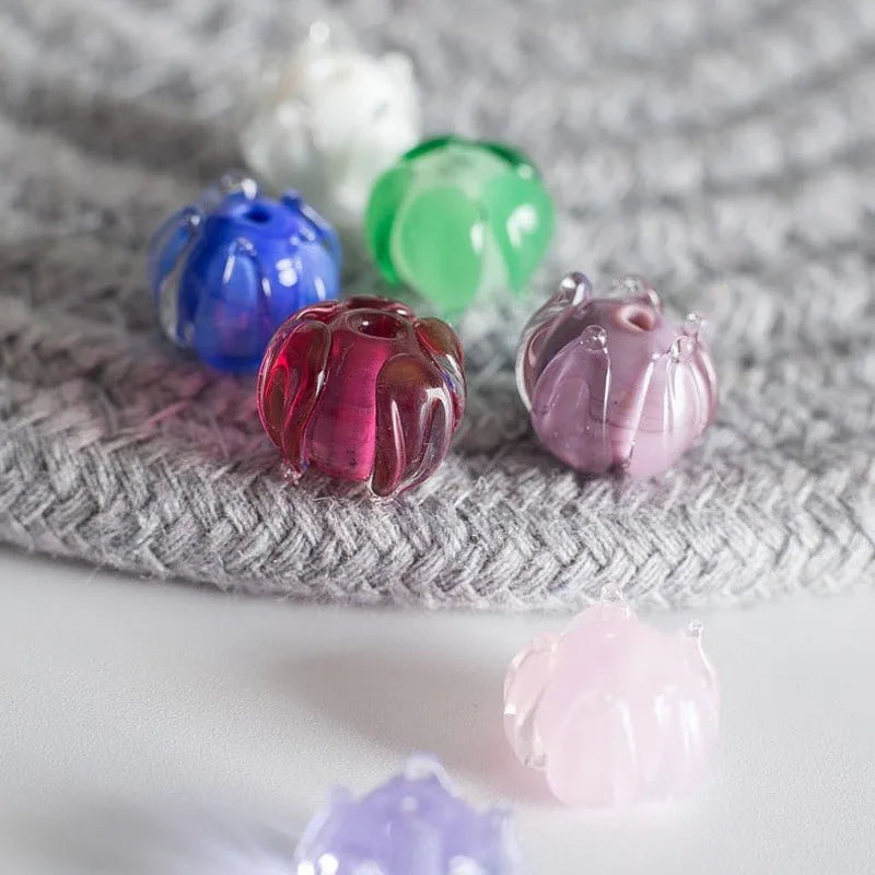 2pcs Round Flower Lampwork Glass Beads for DIY Jewelry Making Lampwork Glass Beads Nixie
