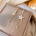 Pentagram Tassel Asymmetrical Drop Earrings – Gold Plated