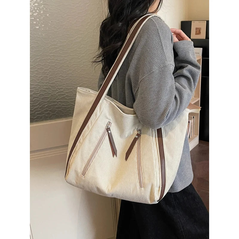 Nixie Corduroy Tote Bag – Large Women's Shoulder Commuter Bag Corduroy Tote Bag Nixie