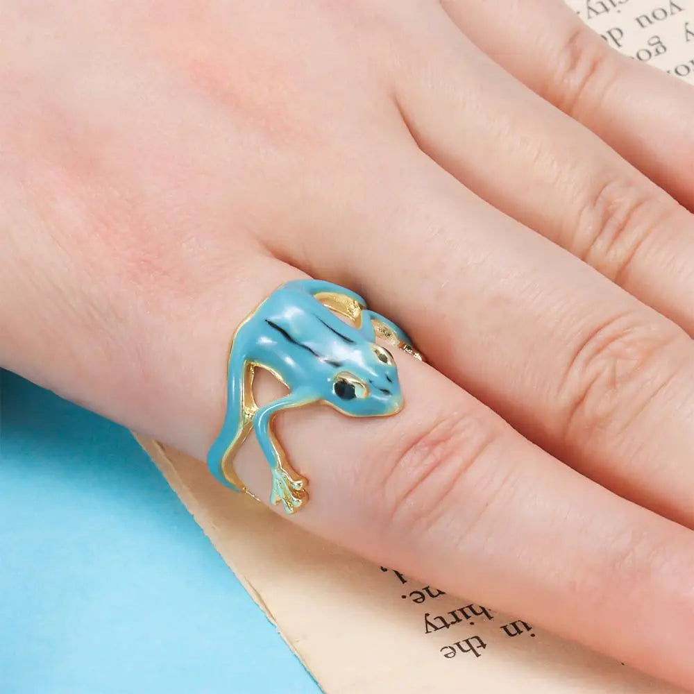 Cute Tree Frog Adjustable Open Ring – Alloy Animal Ring