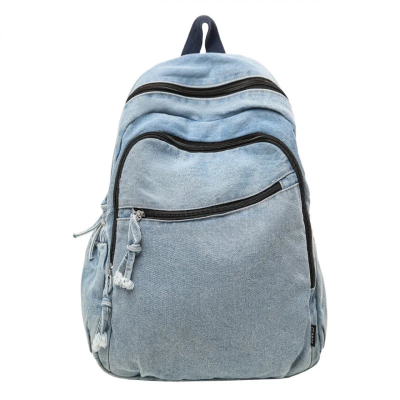 Vintage Denim Backpack – Korean Style Women's Casual Bag