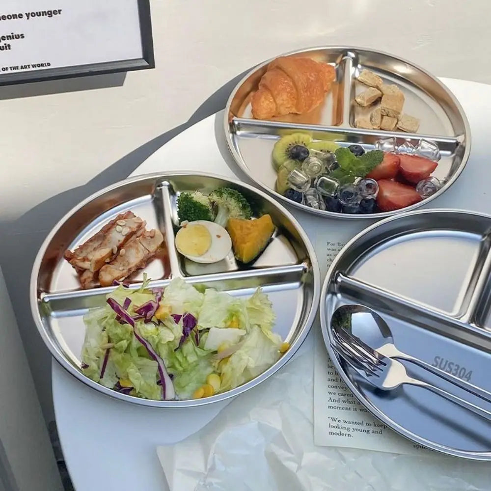 304 Stainless Steel Divided Portion Plates 9" – Kids & Adults Divided Portion Plate Nixie
