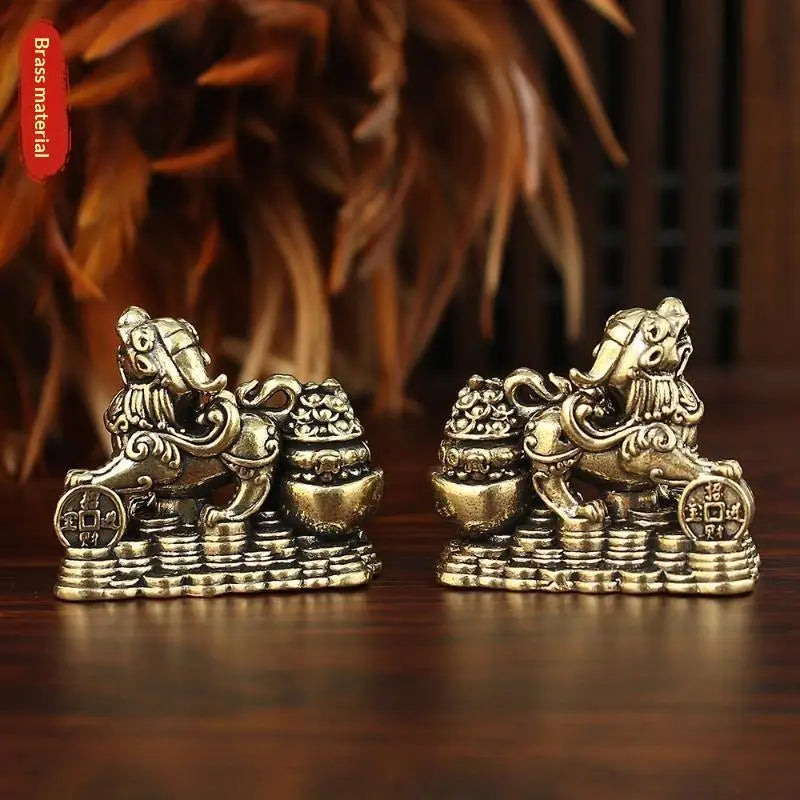 Brass Feng Shui Pixiu Statue Pair – Wealth & Good Luck Décor Feng Shui Figurine Nixie