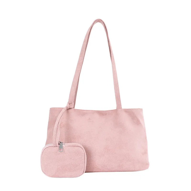 Nixie Faux Suede Tote Bag – Retro Commuter Shoulder Handbag Suede Shoulder Bag Nixie