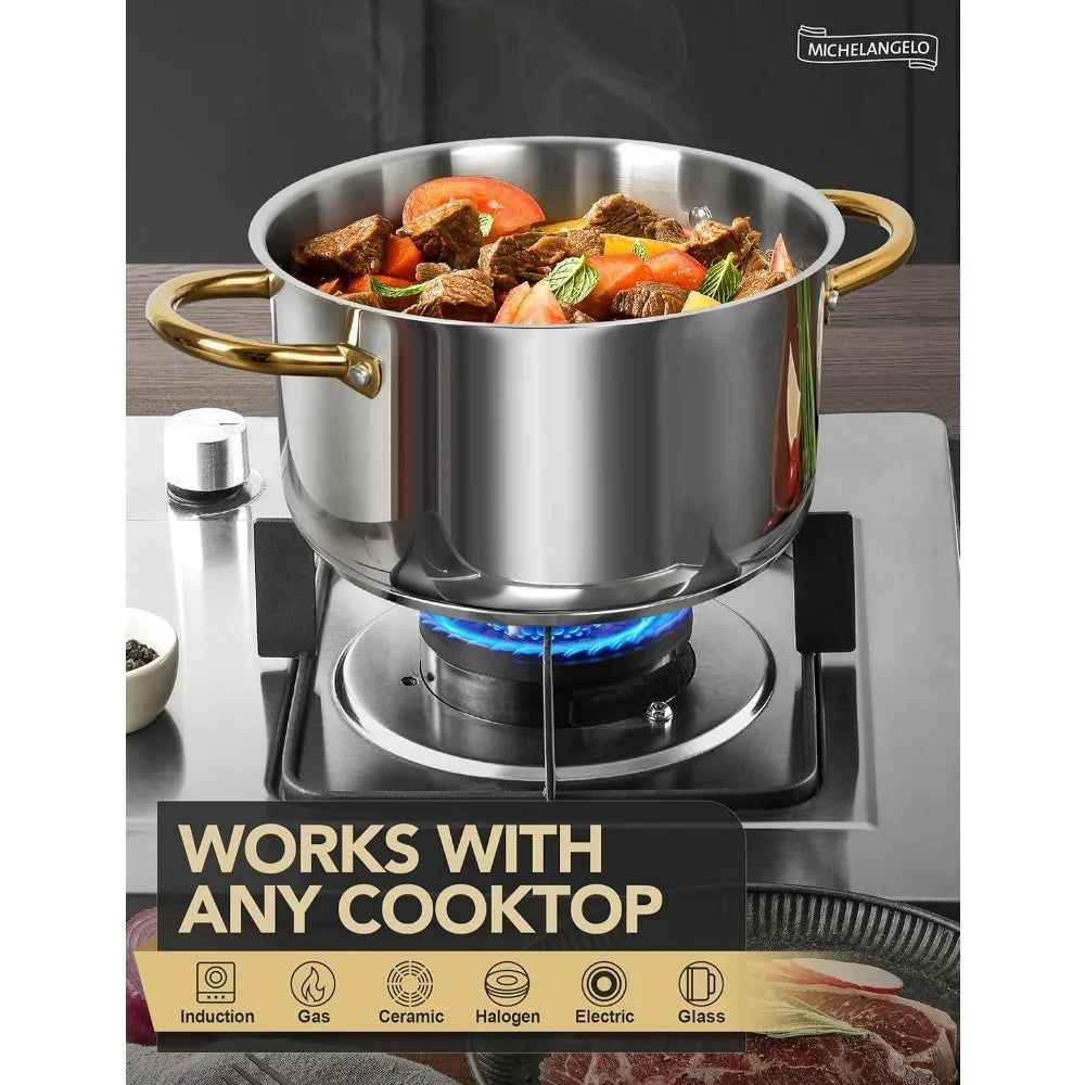 MICHELANGELO Stainless Steel Stock Pot with Lid | Induction Safe Stainless Steel Stock Pot Nixie