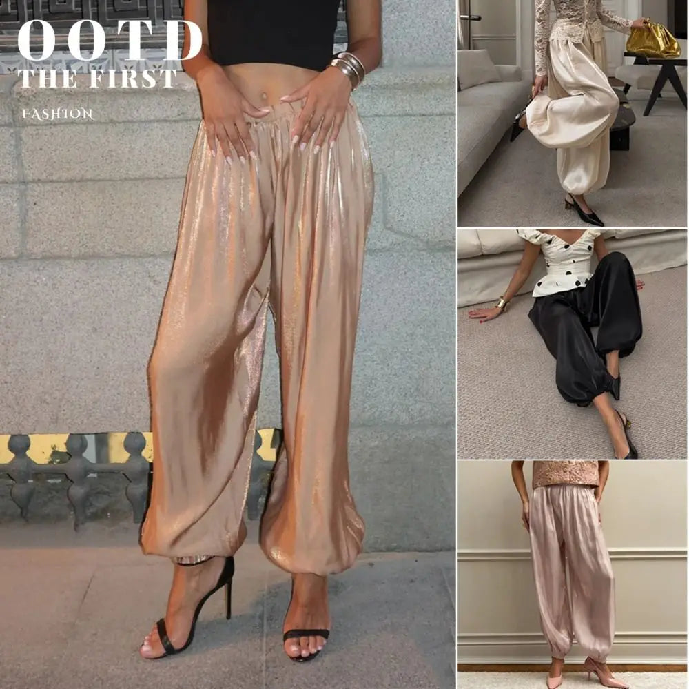 Women's Satin Wide-Leg Pants – Elegant High Waist Trousers Satin Wide-Leg Pants Nixie