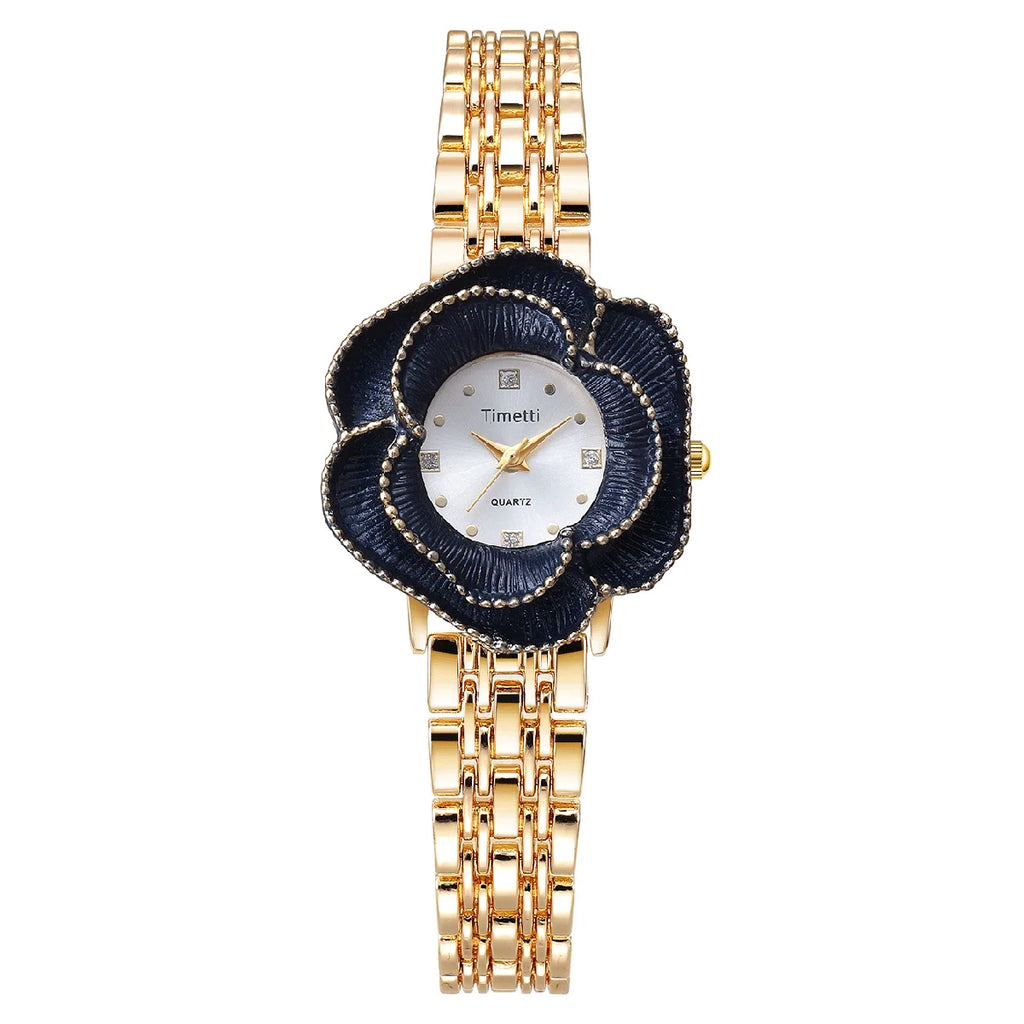 Timetti Camellia 3D Quartz Watch – Light Luxury Gift Women's Quartz Watch Nixie Gold