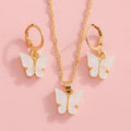 Butterfly Necklace & Earrings Set – 3-Piece Women's Jewelry Jewelry Set Nixie white