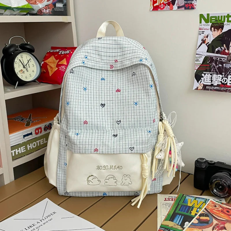Women's Japanese Plaid Backpack – Large Capacity School Bag